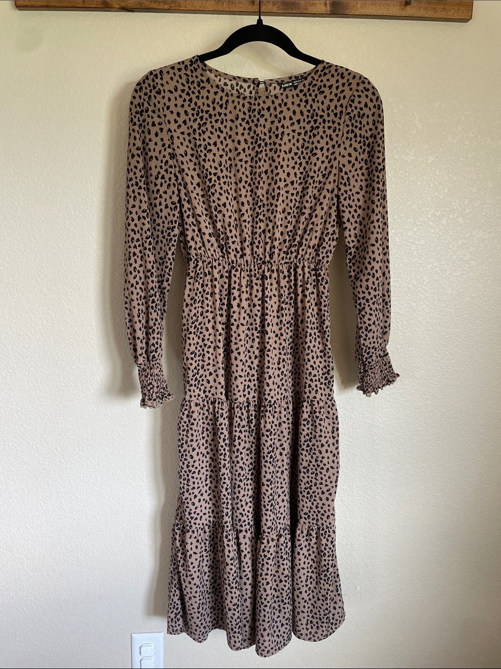 Women's Brown Leopard Print Tiered Maxi Dress XS Modest Summer